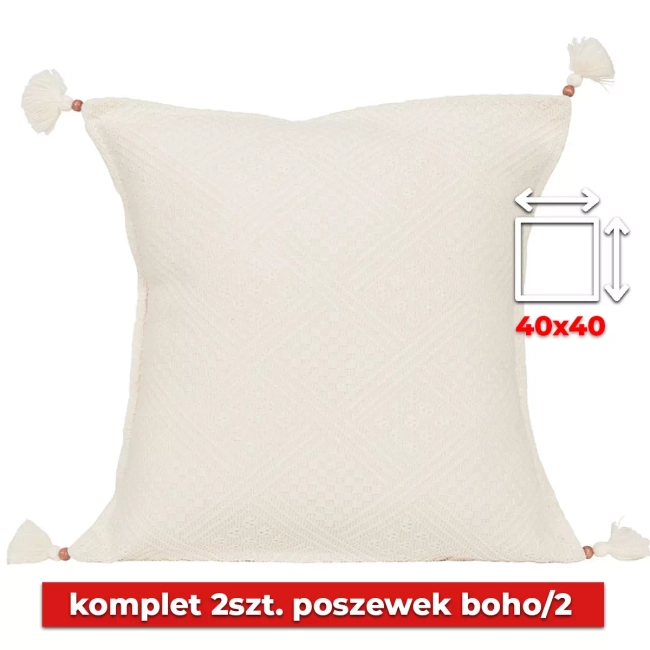Komplet (2szt.) Poszewka dekoracyjna w stylu Boho/2 40x40 z frędzlami - 100% bawełna